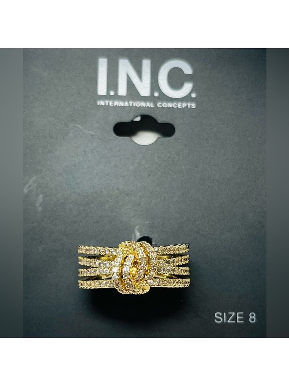 INC International Concepts Pave Knotted Multi-Row Band Ring Size 8